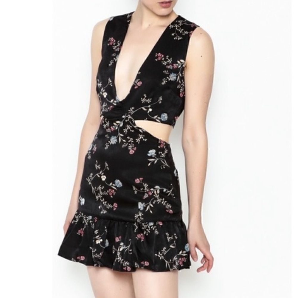 Honey Punch Black Floral Cutout Dress